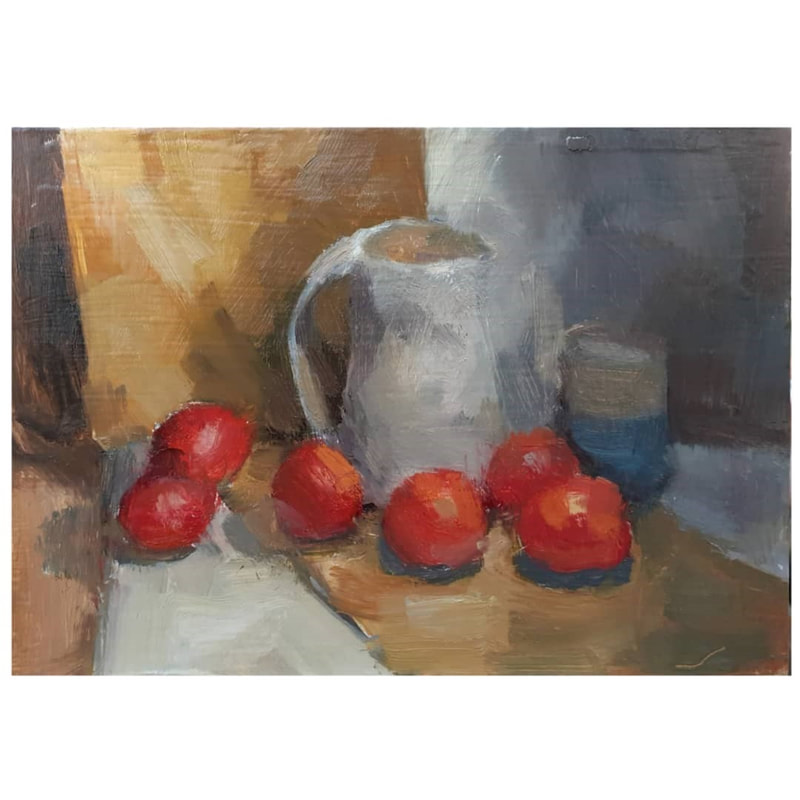 Jug and tomatoes, 15cm x 21cm, January 2021
