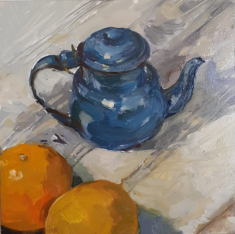Coffee pot and oranges, October 2020
