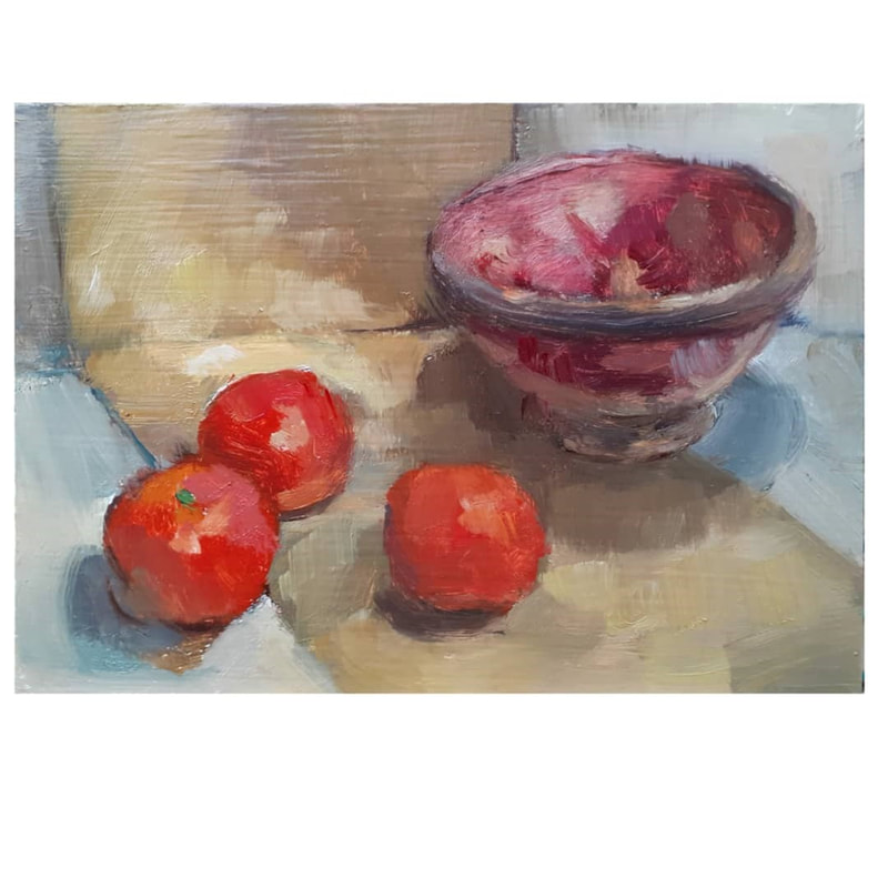 Bowl and tomatoes, 15cm x 21cm, January 2021